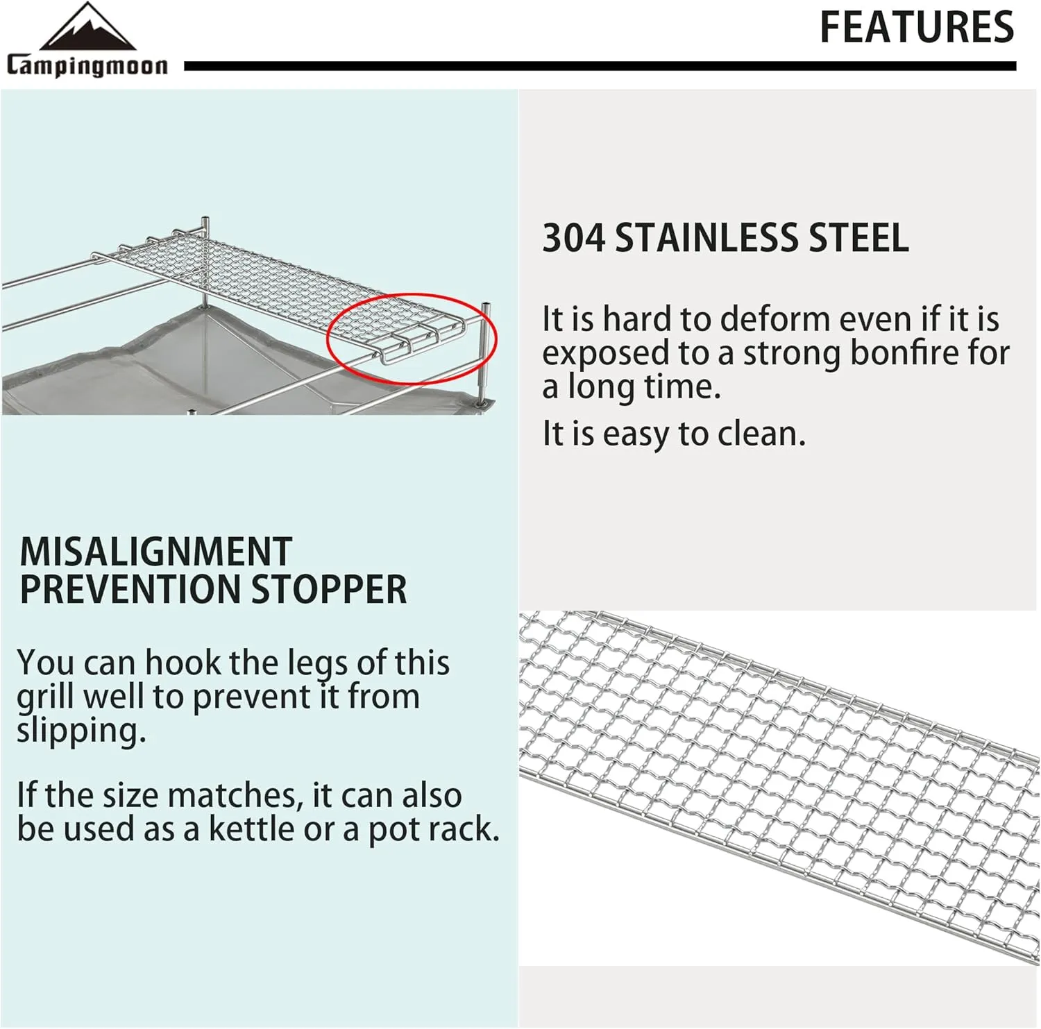 CAMPINGMOON 304 Stainless Steel Cooking Grates for Camping Stove Grill Campfire Open Fire MTG-G,MTG-2G,MTG-JS,MTG-JL