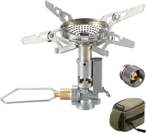 CAMPINGMOON Propane Camping Gas Stove with Igniter & 4 Pot Support Lightweight for 1Lb Propane Tank or EN417 Lindal Valve Z22/XD-2F