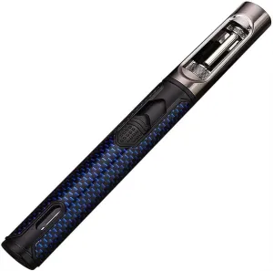 Candle Lighter Rechargeable Butane Gas Single Jet Flame Lighter Windproof Visible Gas Chamber Lighter Portable Metal Lighter Suitable for BBQ Camping, Men's Gift (No Butane)(Blue)