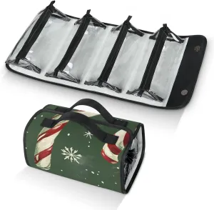 Canes Classic Red & White Travel Toiletry Bag for Women, 4 in 1 Roll Up Makeup Cosmetic Bag With 4 Removable PVC Zipper Pouch