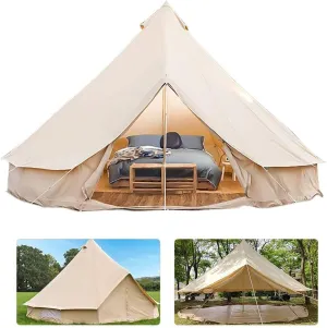 Canvas Bell Tent with Stove Hole, Cotton Canvas Tent, Yurt Tent for Camping, Waterproof Bell Tent 4 Seasons for Family Camping, Outdoor Hunting, Glamping, Festival, T