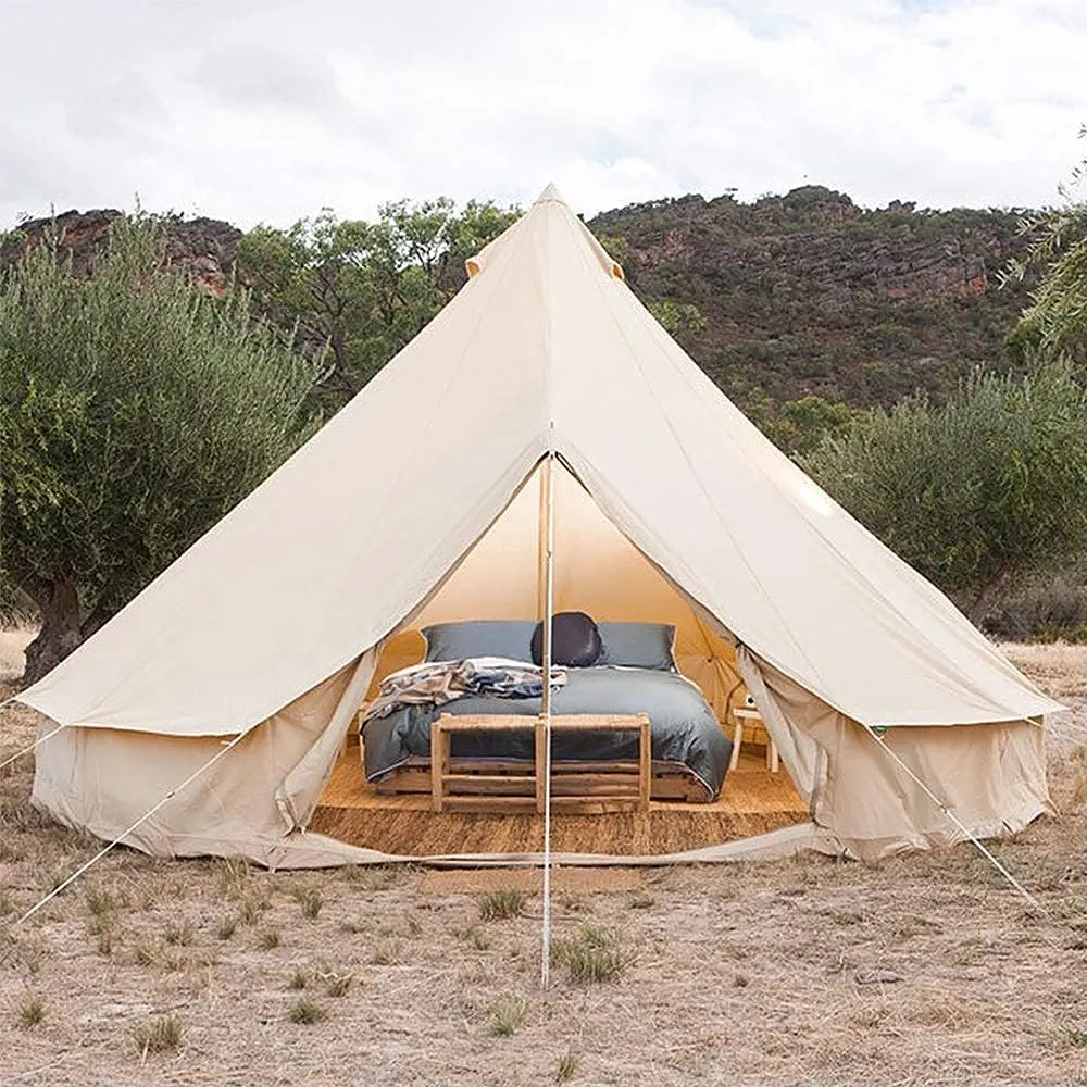 Canvas Bell Tent with Stove Hole, Cotton Canvas Tent, Yurt Tent for Camping, Waterproof Bell Tent 4 Seasons for Family Camping, Outdoor Hunting, Glamping, Festival, T