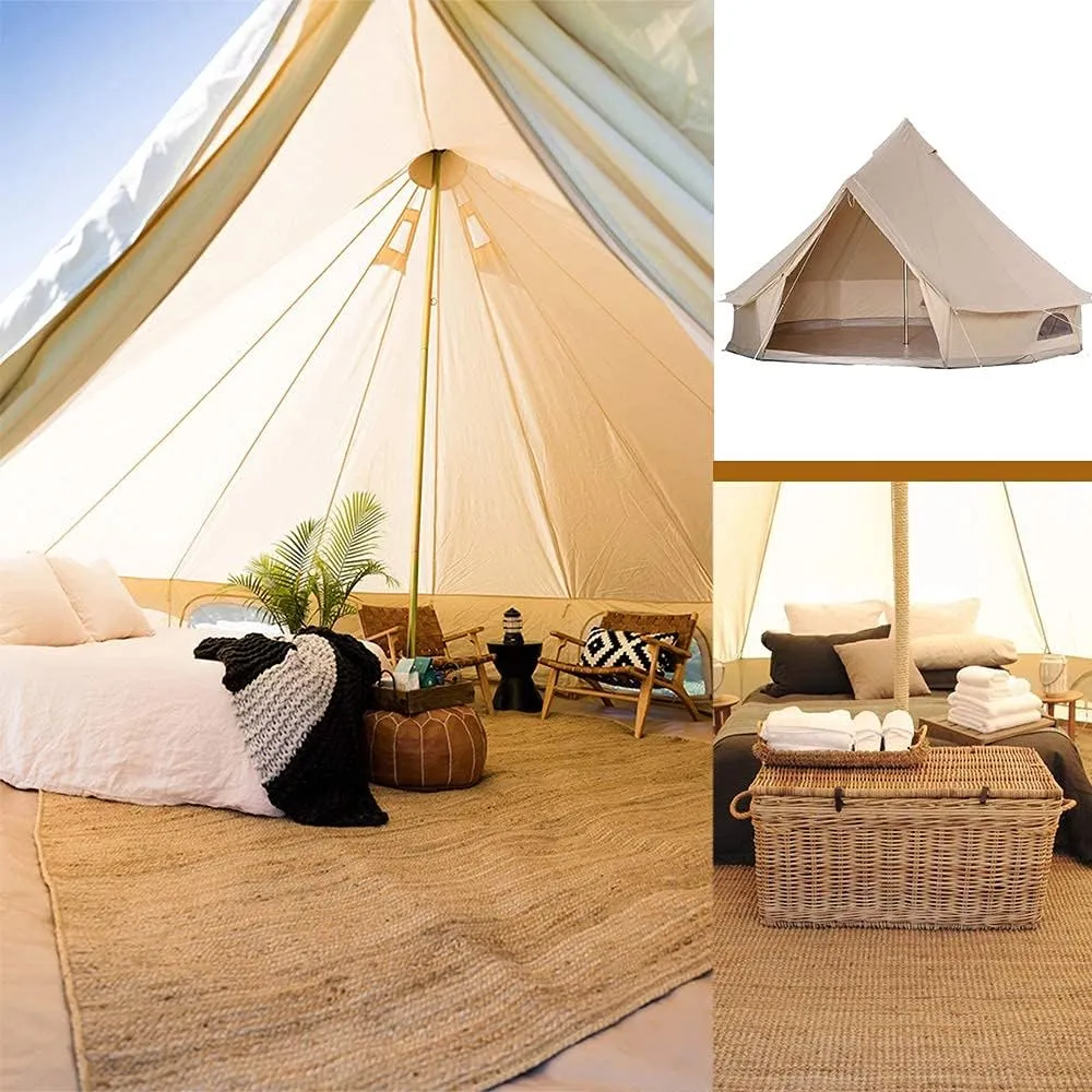 Canvas Bell Tent with Stove Hole, Cotton Canvas Tent, Yurt Tent for Camping, Waterproof Bell Tent 4 Seasons for Family Camping, Outdoor Hunting, Glamping, Festival, T