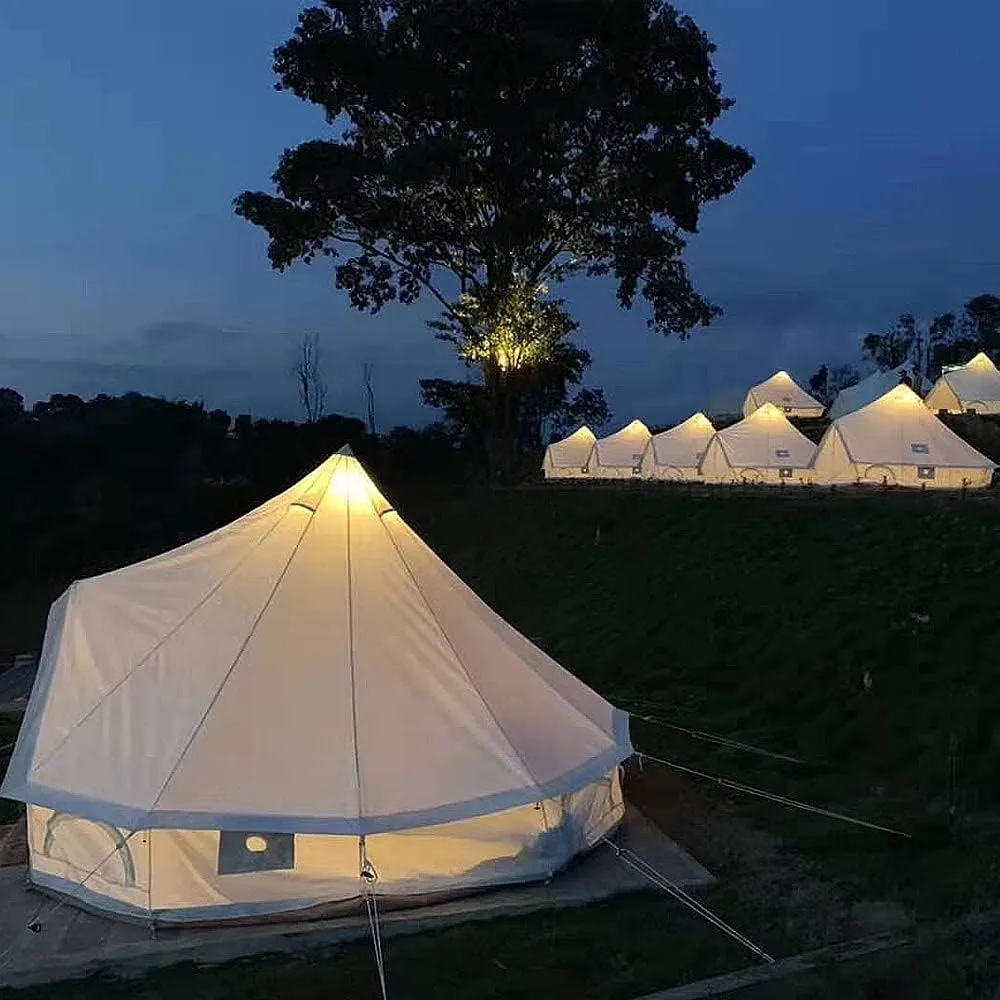 Canvas Bell Tent with Stove Hole, Cotton Canvas Tent, Yurt Tent for Camping, Waterproof Bell Tent 4 Seasons for Family Camping, Outdoor Hunting, Glamping, Festival, T