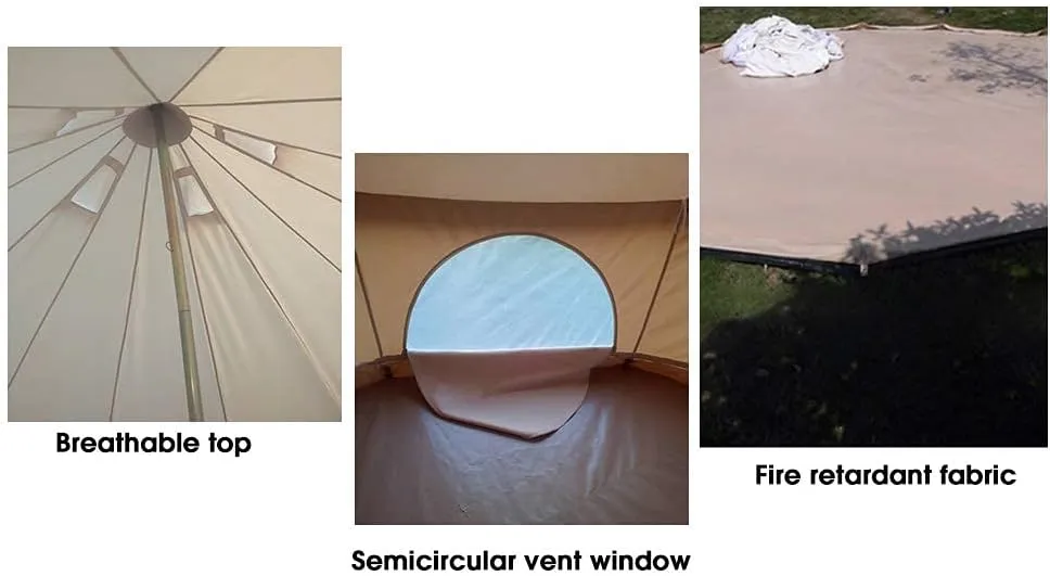 Canvas Bell Tent with Stove Hole, Cotton Canvas Tent, Yurt Tent for Camping, Waterproof Bell Tent 4 Seasons for Family Camping, Outdoor Hunting, Glamping, Festival, T