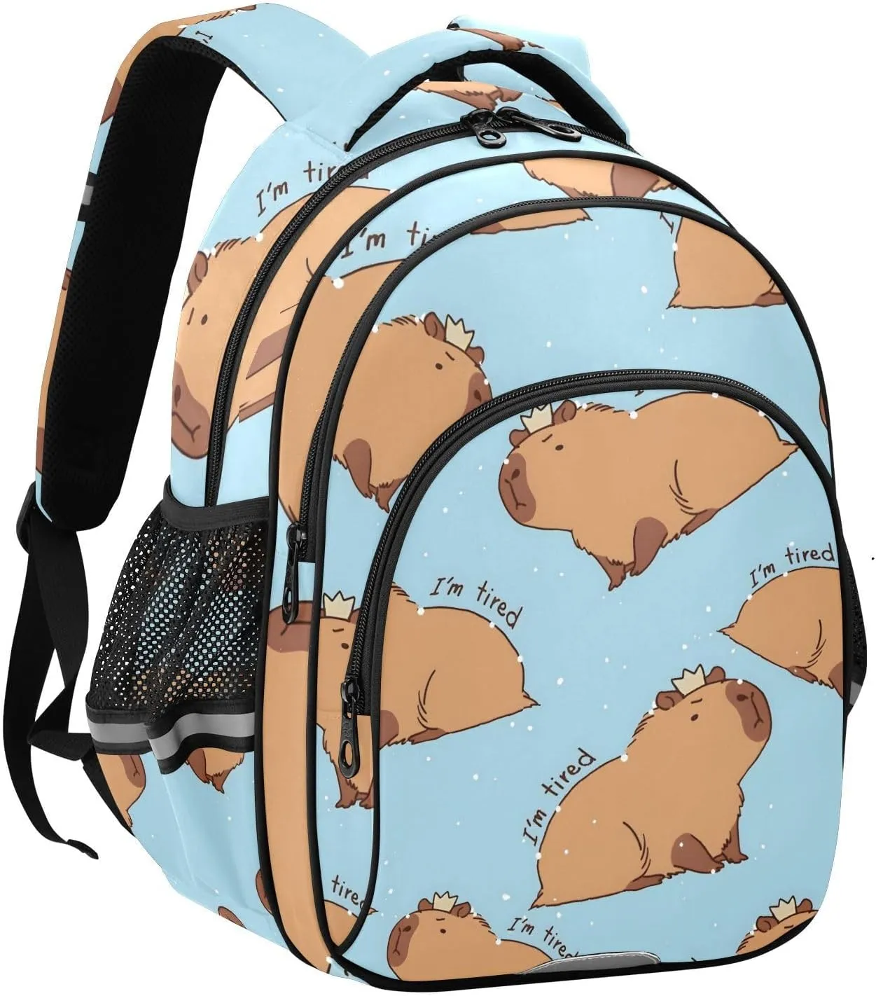 Capybara I'm So Tired Pattern School Backpack for Teens Water Resistant Laptop Travel Bags
