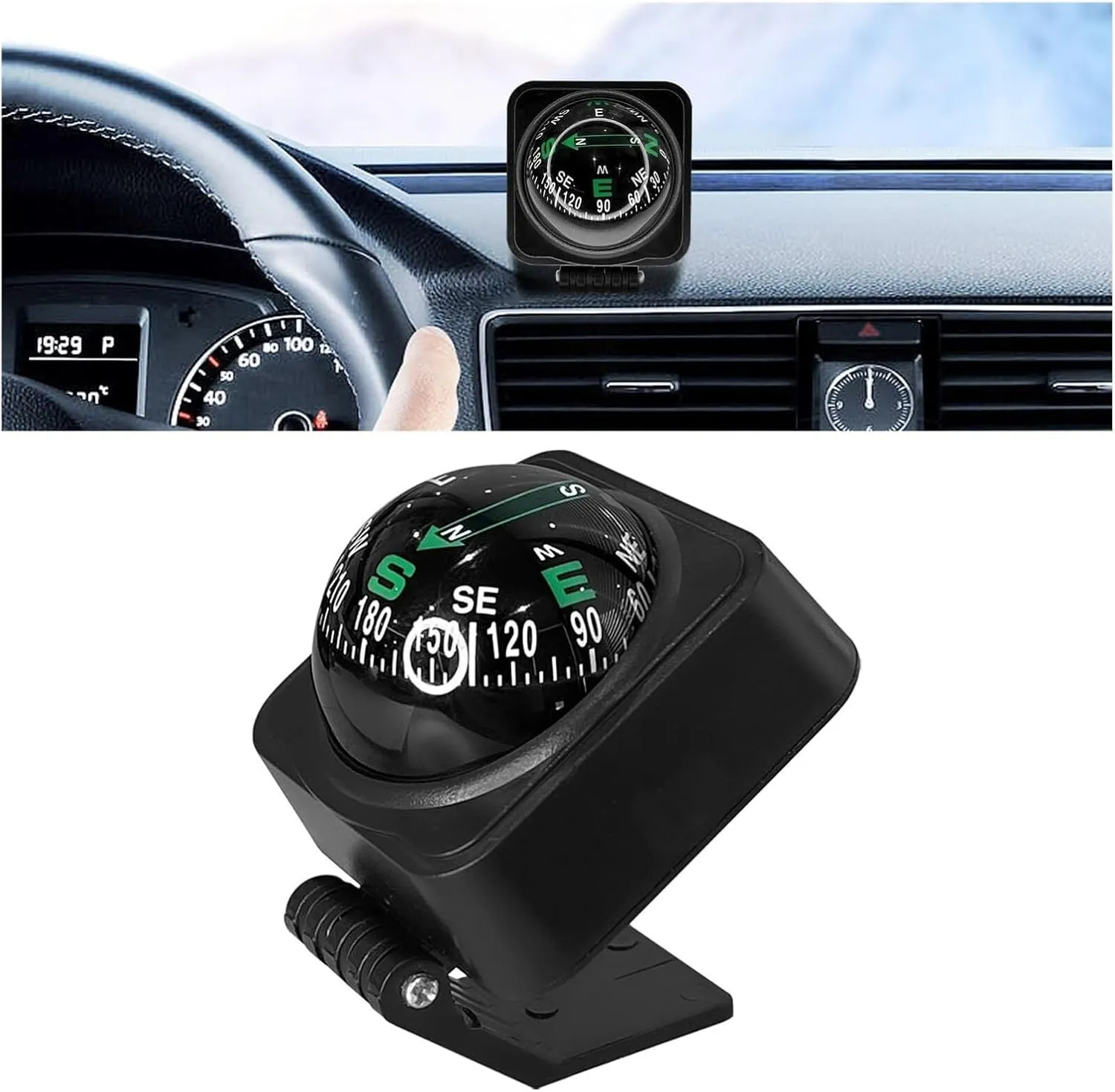 Car Boat Compass with Adjustable Bracket Base, Dashboard Navigation Ball for Car Truck Boat