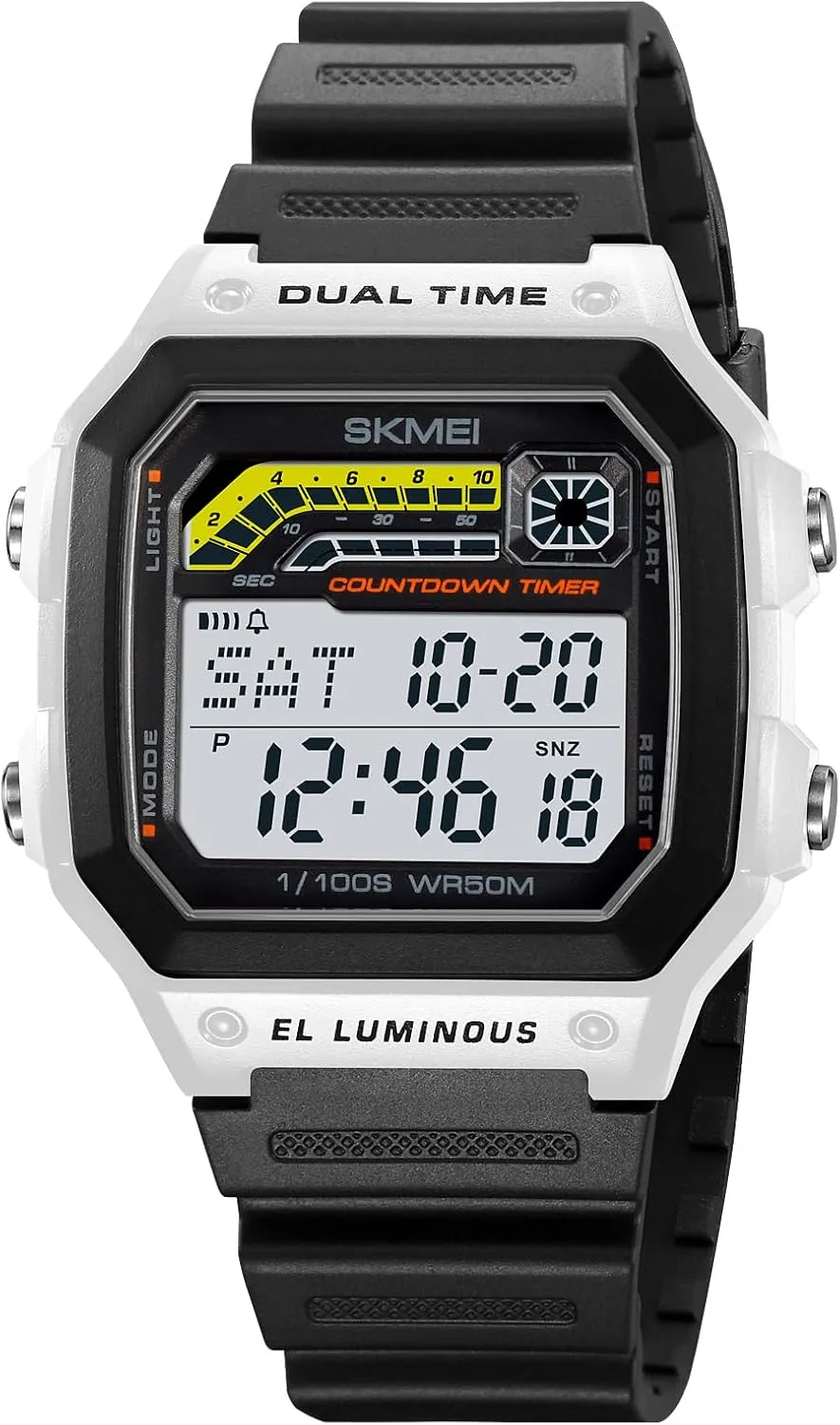 Carlien Men’s Stylish Casual Outdoor Sports Waterproof Watch Square Digital Resin Strap Electronic Watch Luminous Stopwatch Alarm Countdown Timer Men Wrist Watch
