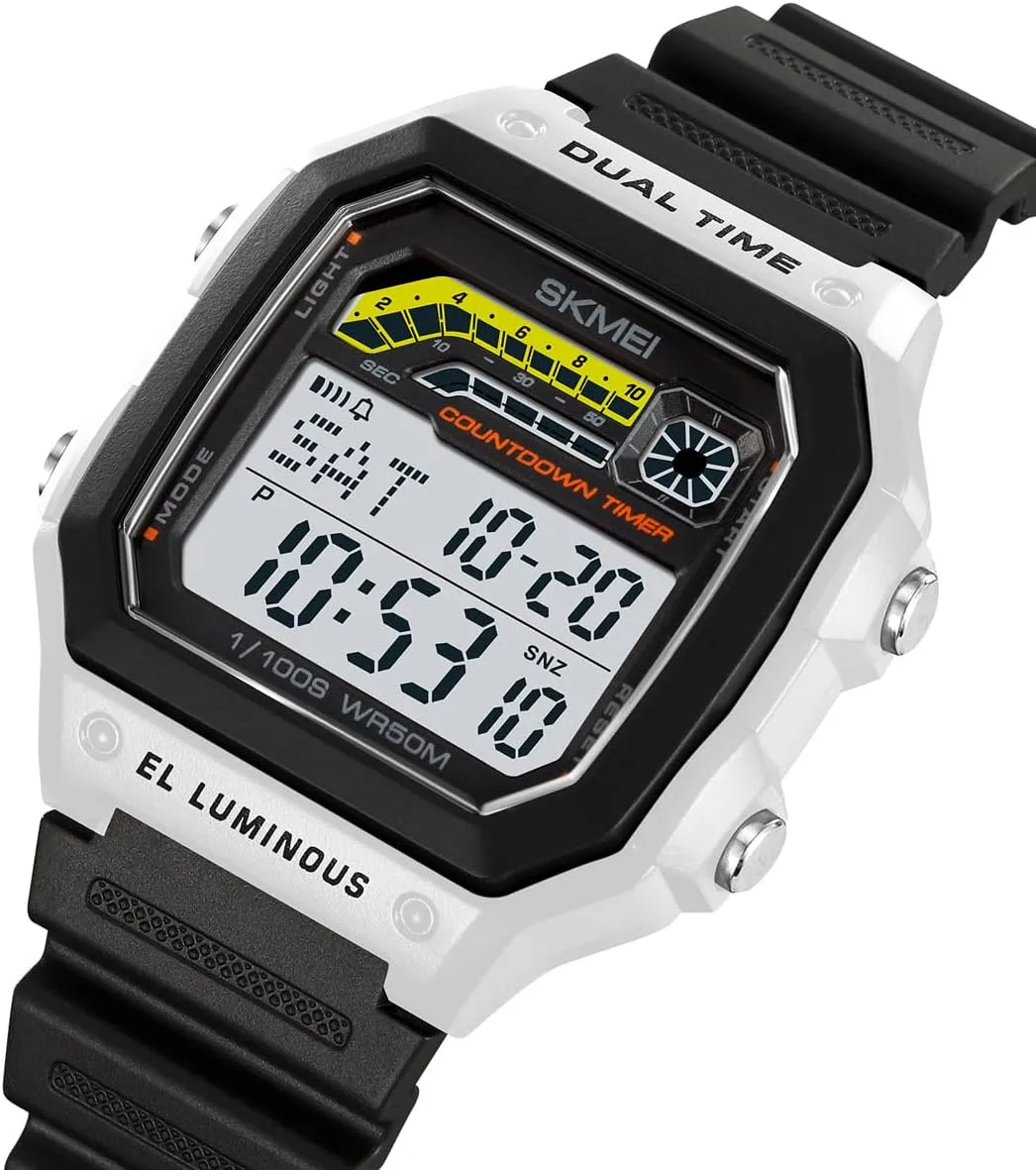 Carlien Men’s Stylish Casual Outdoor Sports Waterproof Watch Square Digital Resin Strap Electronic Watch Luminous Stopwatch Alarm Countdown Timer Men Wrist Watch
