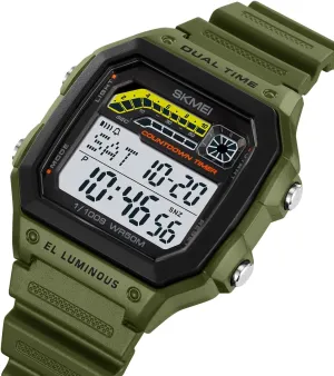 Carlien Men’s Stylish Casual Outdoor Sports Waterproof Watch Square Digital Resin Strap Electronic Watch Luminous Stopwatch Alarm Countdown Timer Men Wrist Watch