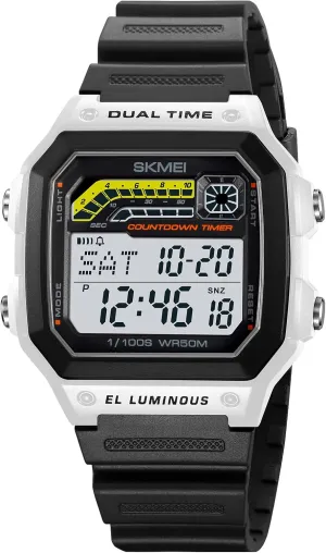 Carlien Men’s Stylish Casual Outdoor Sports Waterproof Watch Square Digital Resin Strap Electronic Watch Luminous Stopwatch Alarm Countdown Timer Men Wrist Watch