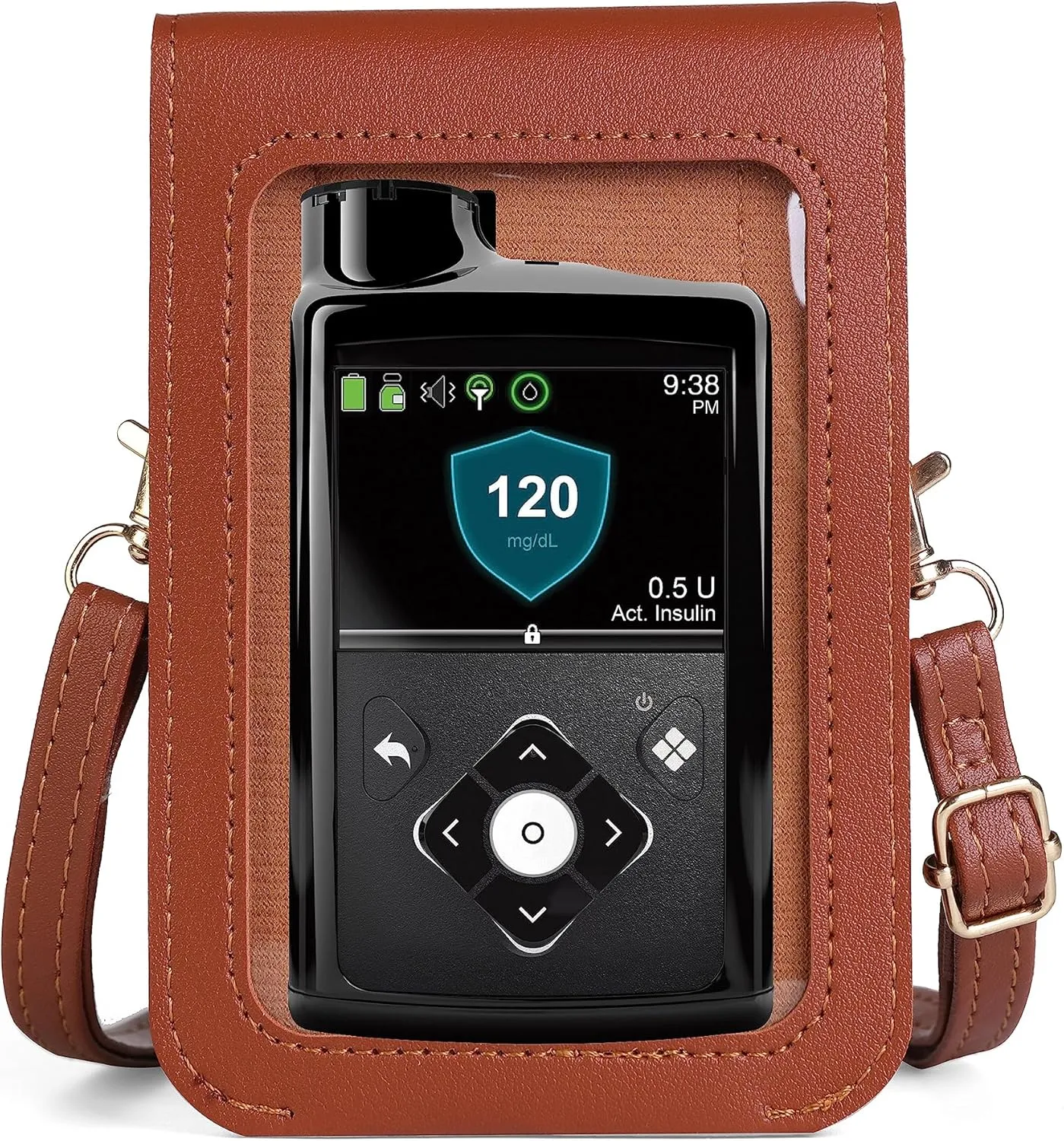 Carry pouch with a transparent window and pocket for Medtronic Minimed Insulin Pump 630G/ 640G/ 670G/770G/780G (All Models) (BROWN)