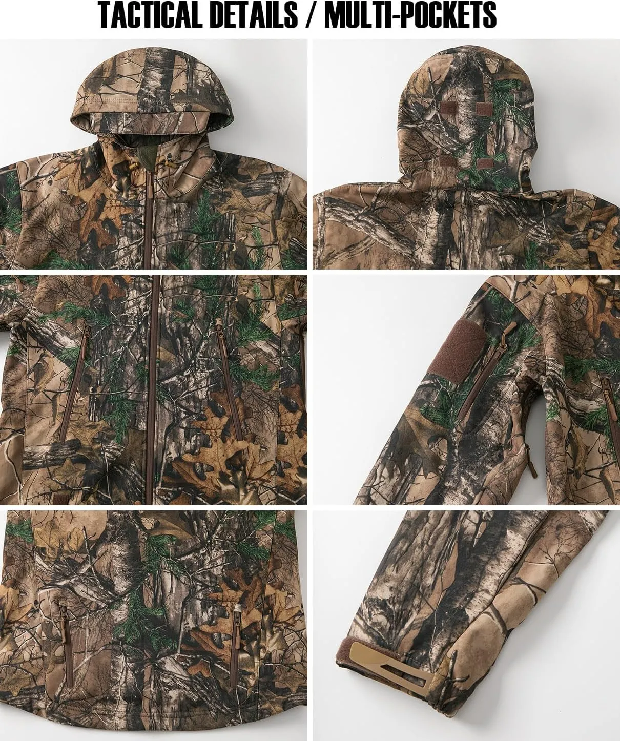 CARWORNIC Men's Camo Quiet Hunting Jacket Waterproof Softshell Fleece Lined Camouflage Outdoor Hiking Fishing Coat