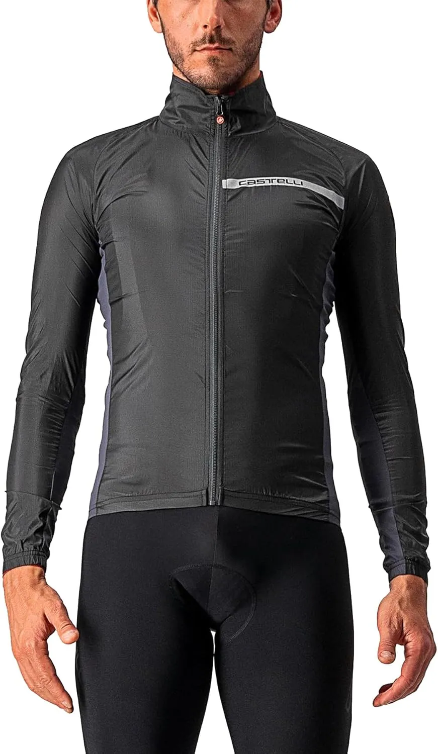 CASTELLI Men's Squadra Stretch Jacket, Windproof Zip Up Shell with High Collar for Road and Gravel Biking I Cycling - Light Black/Dark Gray - XX-Large