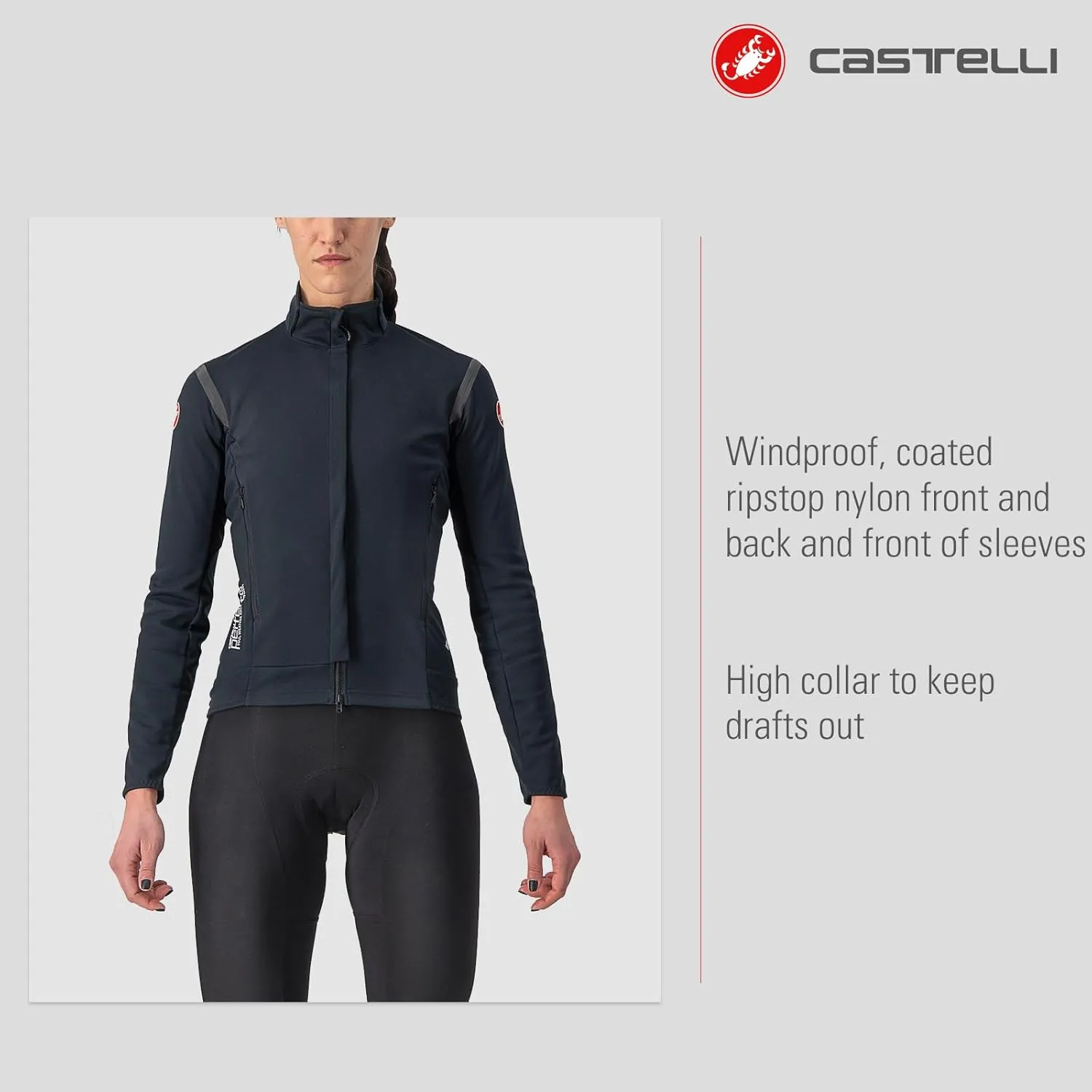 CASTELLI Women’s Squadra Stretch Jacket Windproof Zip Up Shell with High Collar for Road and Gravel Biking I Cycling