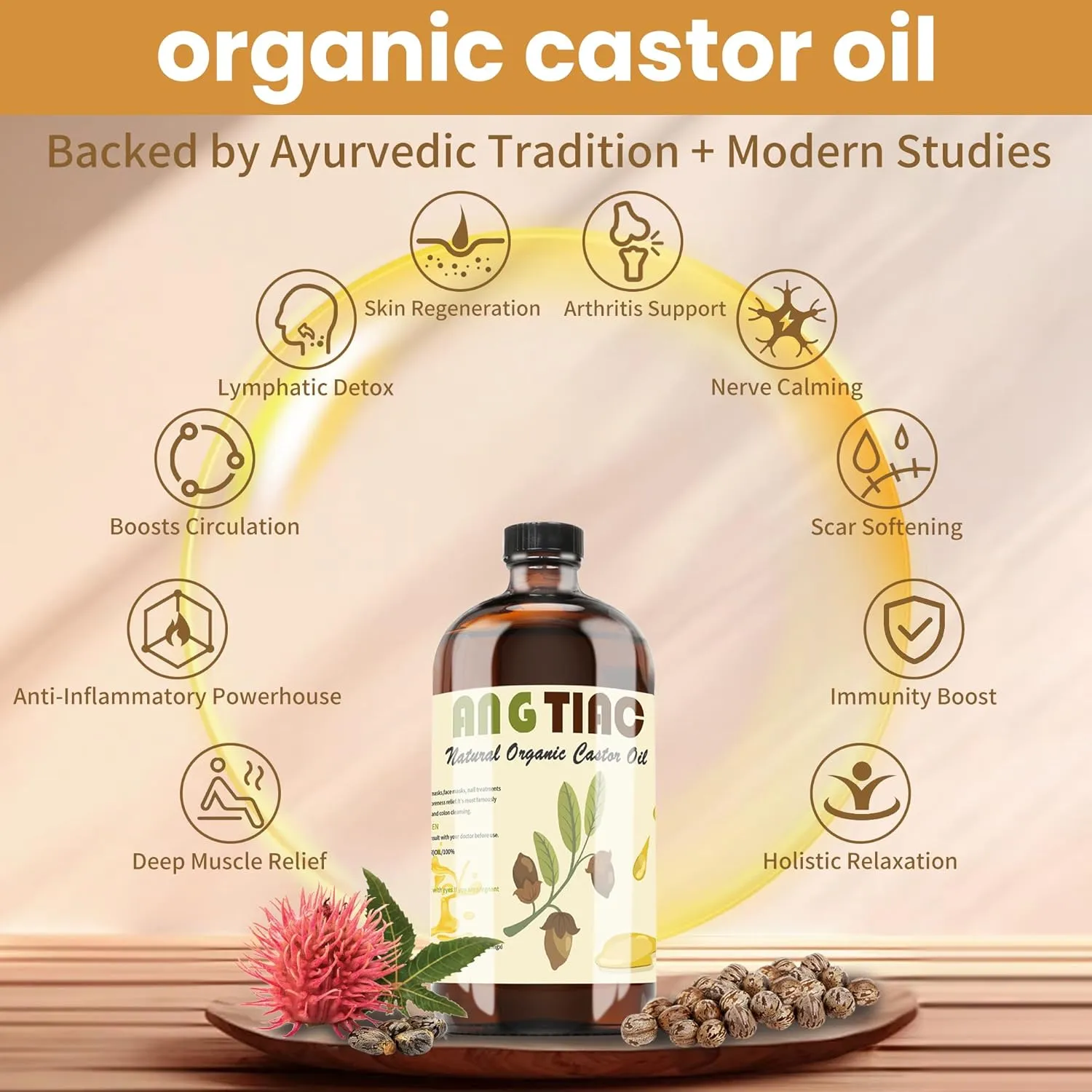 Castor Oil Pack Wrap, Castor Oil Organic Cold Pressed Unrefined Glass Bottle (8.5fl.oz/245ml) Reusable Pads Kit for Liver Detox, Machine Washable, Flannel Cotton with Adjustable Elastic Band