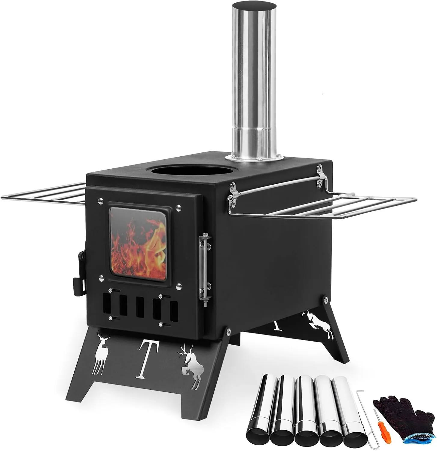 cdar Wood Burning Stove, Folding Portable Hot Tent Stoves for Tent, Cooking Courtyard Camping Outdoor Heating Ice Fishing Hunting Stove Include Pipes