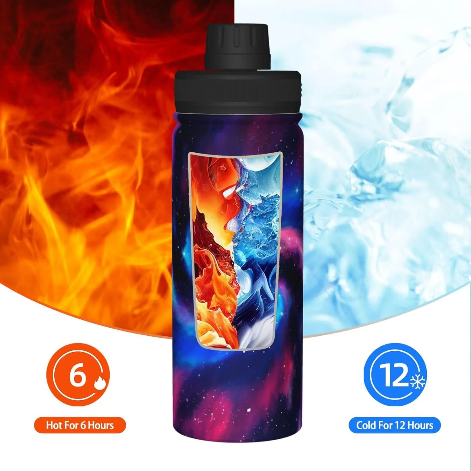Cerburny Water Bottle 18 oz Blue Pink Galaxy Stainless Steel Insulated Bottles With Handle Leak Proof Gym Sport Water Jug For Men Women Adults