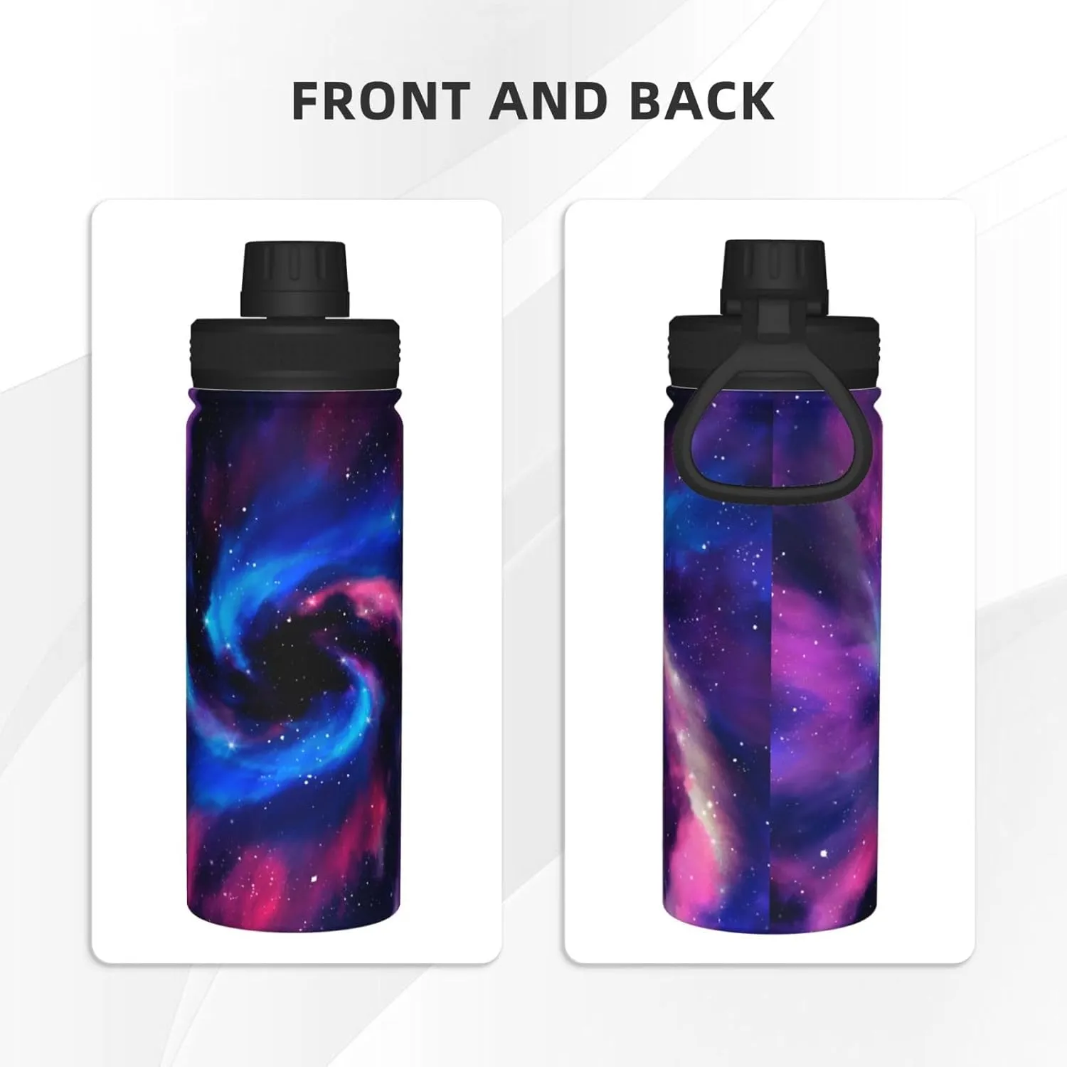 Cerburny Water Bottle 18 oz Blue Pink Galaxy Stainless Steel Insulated Bottles With Handle Leak Proof Gym Sport Water Jug For Men Women Adults