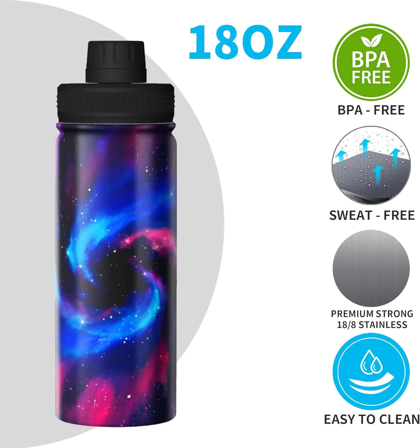 Cerburny Water Bottle 18 oz Blue Pink Galaxy Stainless Steel Insulated Bottles With Handle Leak Proof Gym Sport Water Jug For Men Women Adults