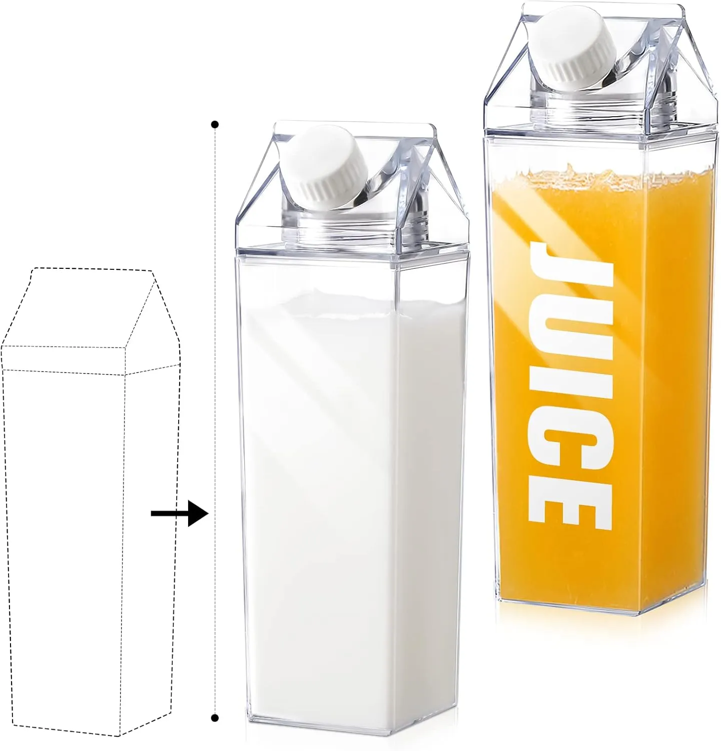CHENGU Clear Milk Carton Water Bottle 1000 ml/ 34 Oz Portable Container Reusable Cute Plastic Milk Bottles for Juice Tea Jug Travel Camping Climbing Sports Outdoor Activities Drinking(2 Pieces)