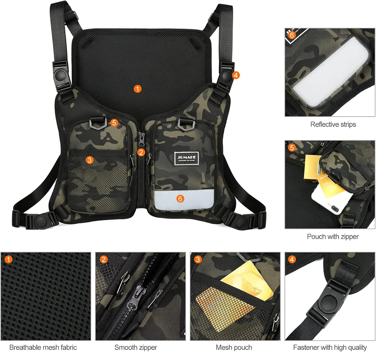 Chest Bag Casual Daypacks Vest Multipurpose Backpack for Running Exercise Hiking