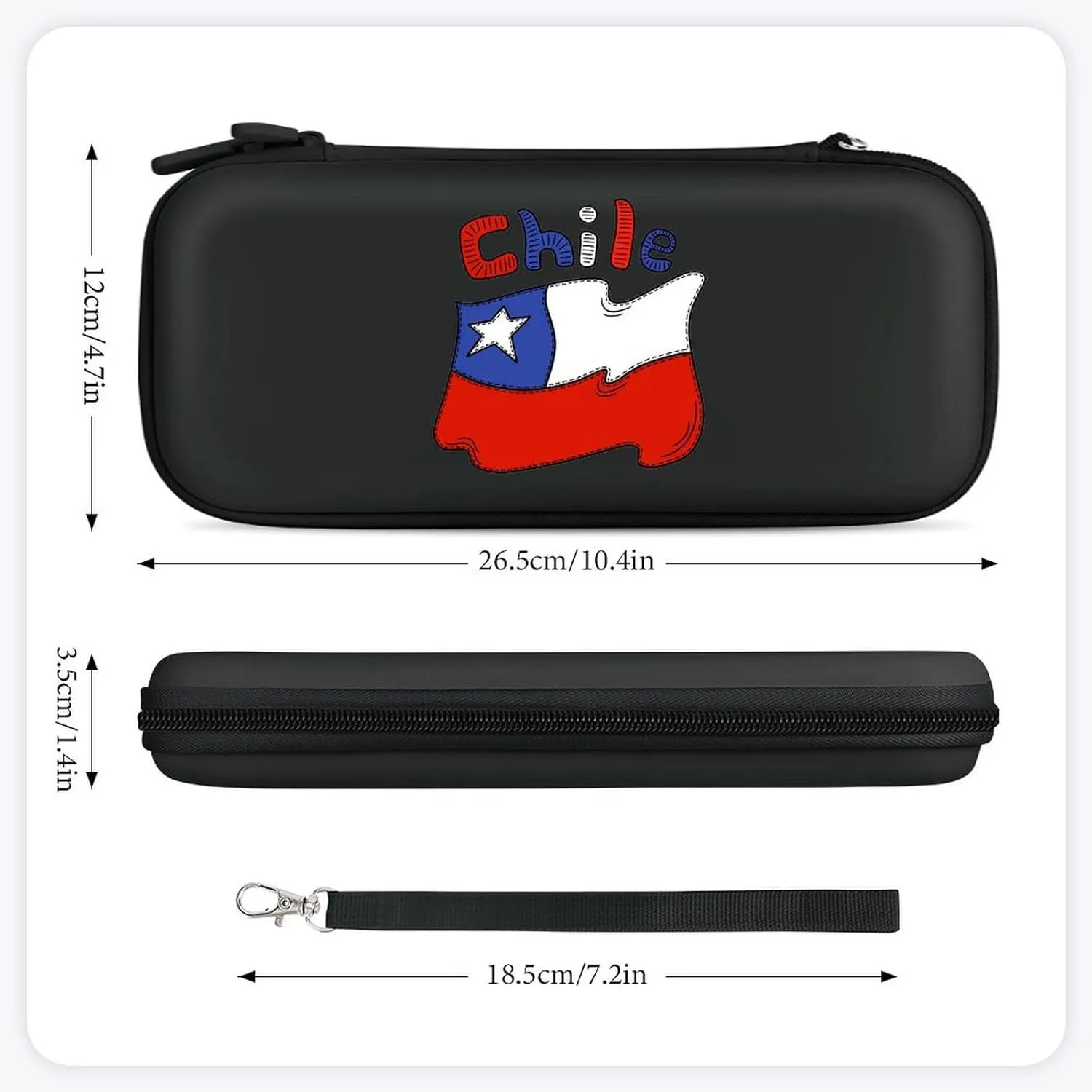 Chilean Flag Chile Hard Shell Travel Case with Rope 15 Game Card Pockets Compatible with Switch Protective