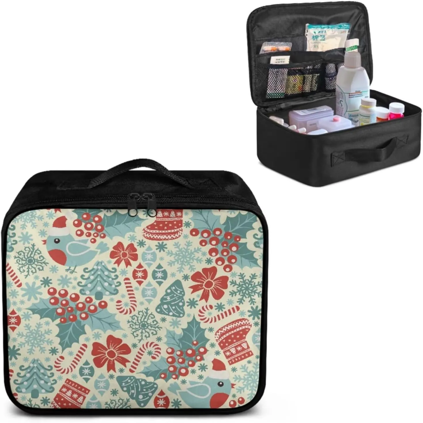 Christmas Holiday Print First Aid Kit Bag Empty Medical Kit Medicine Organizer Trauma First Aid Bag Medkit Travel,Sports Hiking,Camping,Hunting Essentials Gear Emergency Survival (Bag Only)