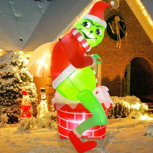 Christmas Inflatable Outdoor Decoration 6FT Santa Green Giant Mouth Monster Inflatable Yard Blow Up for Xmas Blowups Outside Holiday Seasons
