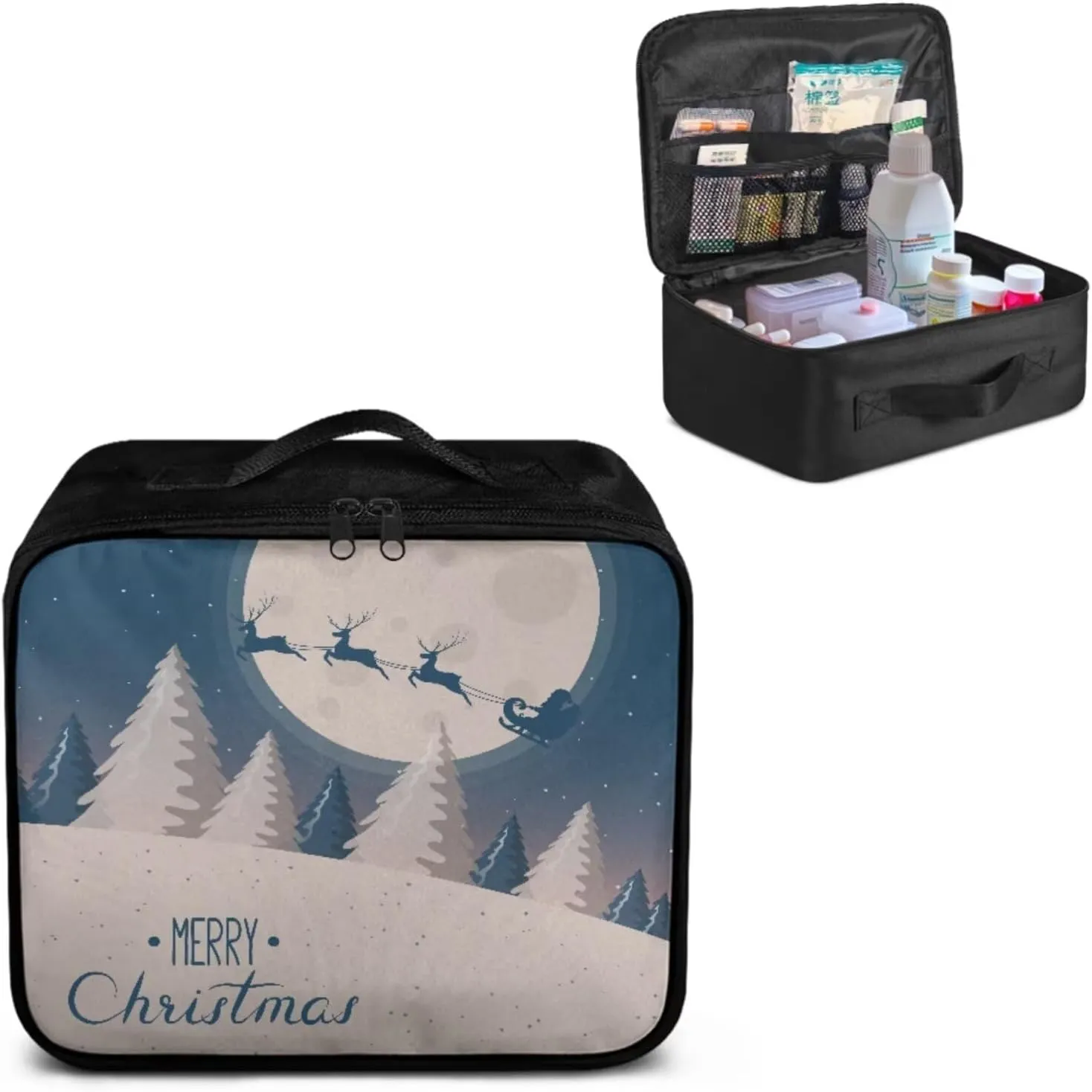 Christmas Reindeer Print Home-Car-Dorm-First Aid Kit-Travel Essentials-Empty Bag,Medical Storage Bag,Medicine Organizer,Ideal for Hiking-Camping-Hunting, Emergency Survival (Bag Only)