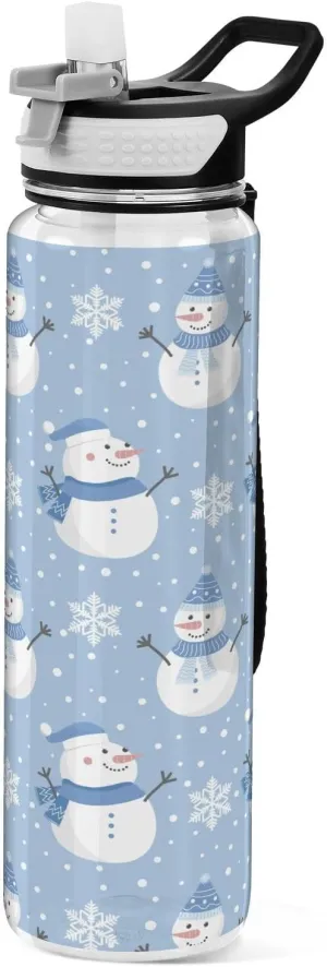 Christmas Snowman Snowflakes Water Bottle with Straw Lid 32oz Leakproof Clear Gym Water Bottles for Women Men Outdoor Sport Drinking