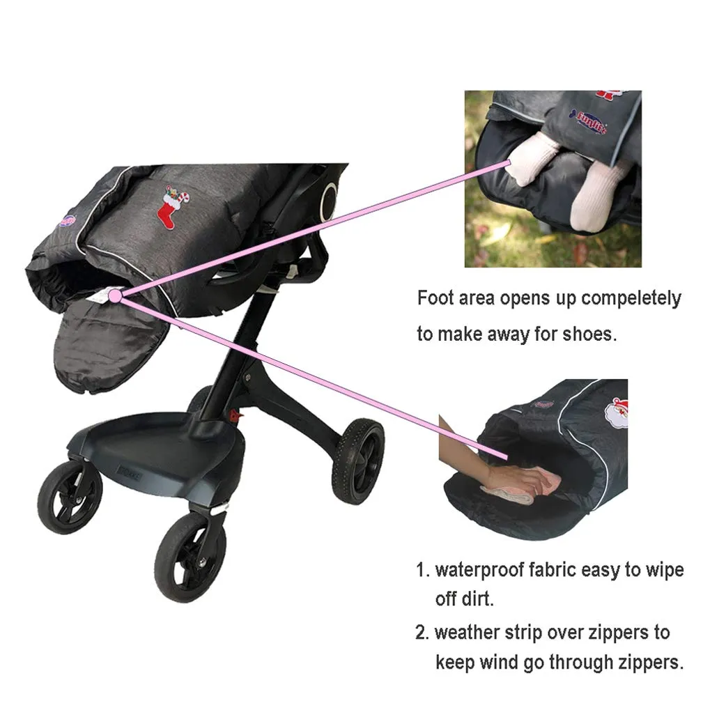 Christmas Uniuqe Waterproof Winter Stroller Bunting Bag Todder,Width Adjustable, Anti-Dirt,Foot area Open, Hoodie, All Features Needed for Baby Stroller Footmuff