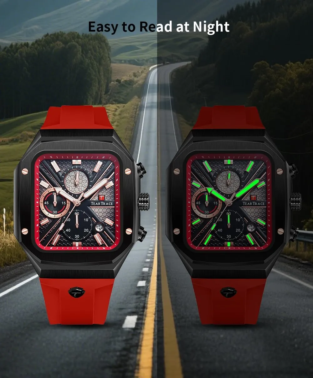 Chronograph Analog Watches for Men Luminous Waterproof Business Casual Work Wrist Men's Watch with Silicon Strap