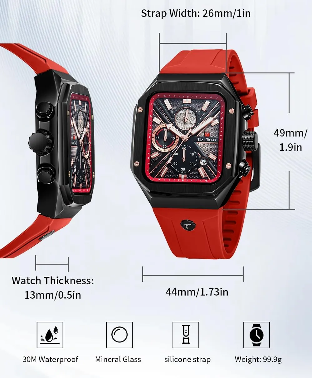 Chronograph Analog Watches for Men Luminous Waterproof Business Casual Work Wrist Men's Watch with Silicon Strap