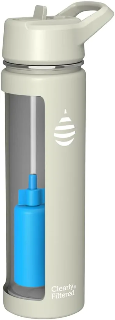 Clearly Filtered Water Bottle | Removes 220  Contaminants, Double-Wall Insulated Stainless Steel, BPA/BPS Free, Phthalate Free, Filters Flouride Lead Chlorine (20oz, Sage Gray)
