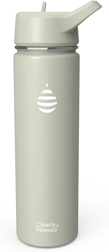 Clearly Filtered Water Bottle | Removes 220  Contaminants, Double-Wall Insulated Stainless Steel, BPA/BPS Free, Phthalate Free, Filters Flouride Lead Chlorine (20oz, Sage Gray)
