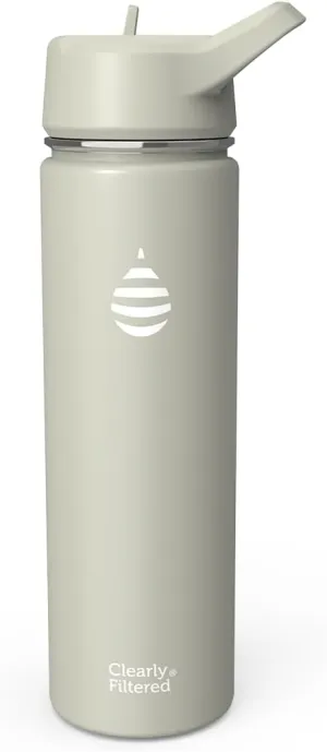 Clearly Filtered Water Bottle | Removes 220  Contaminants, Double-Wall Insulated Stainless Steel, BPA/BPS Free, Phthalate Free, Filters Flouride Lead Chlorine (20oz, Sage Gray)