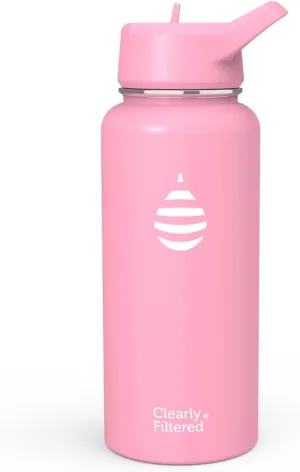 Clearly Filtered Water Bottle | Removes 220  Contaminants, Double-Wall Insulated Stainless Steel, BPA/BPS Free, Phthalate Free, Filters Flouride Lead Chlorine (32oz, Bubble Gum)