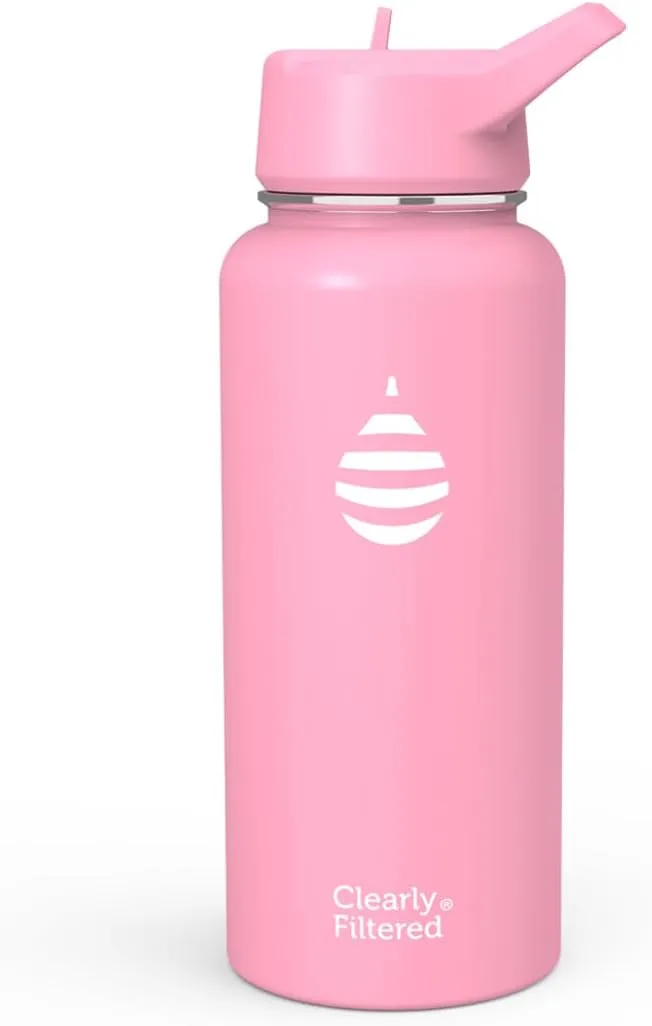 Clearly Filtered Water Bottle | Removes 220  Contaminants, Double-Wall Insulated Stainless Steel, BPA/BPS Free, Phthalate Free, Filters Flouride Lead Chlorine (32oz, Bubble Gum)