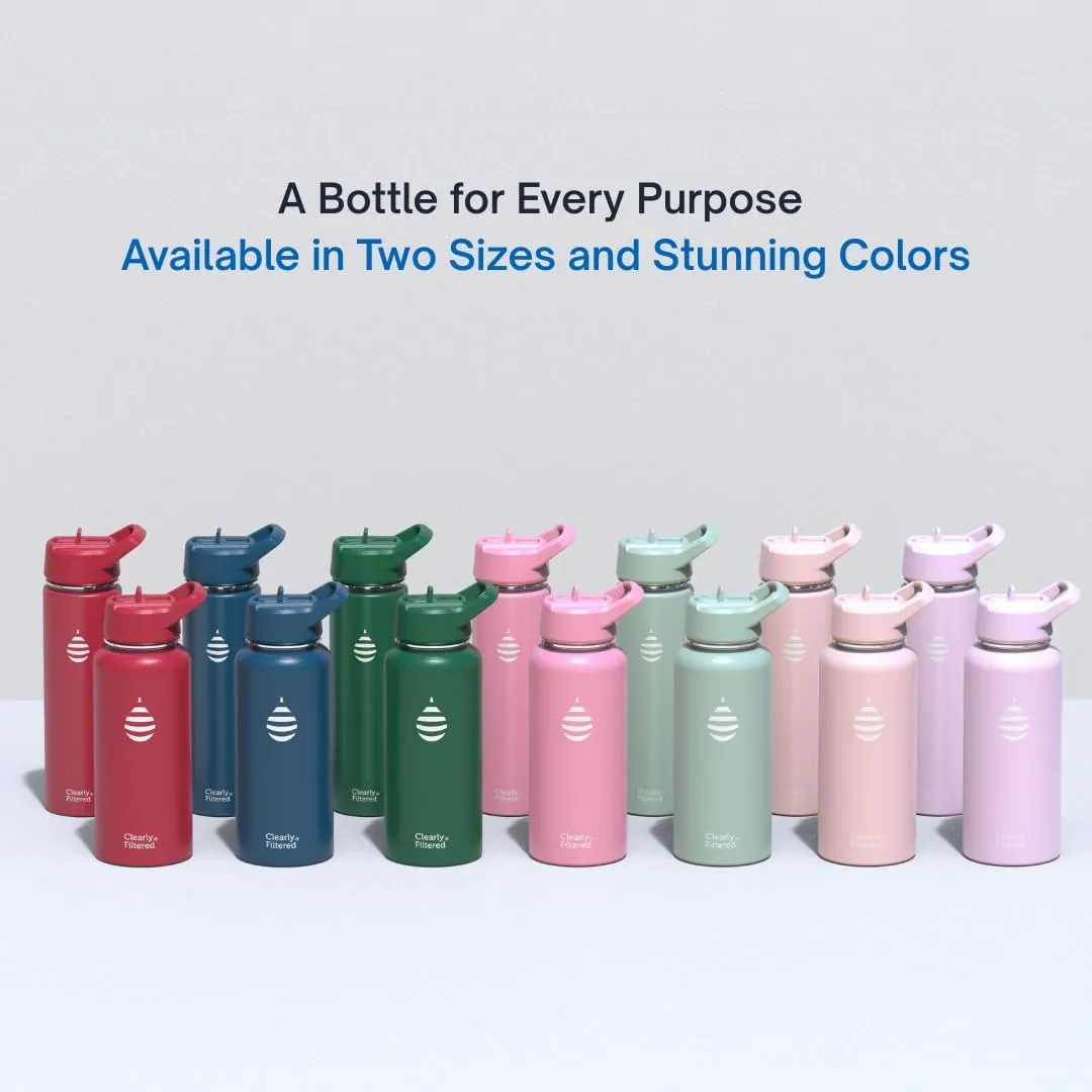 Clearly Filtered Water Bottle | Removes 220  Contaminants, Double-Wall Insulated Stainless Steel, BPA/BPS Free, Phthalate Free, Filters Flouride Lead Chlorine (32oz, Mint)