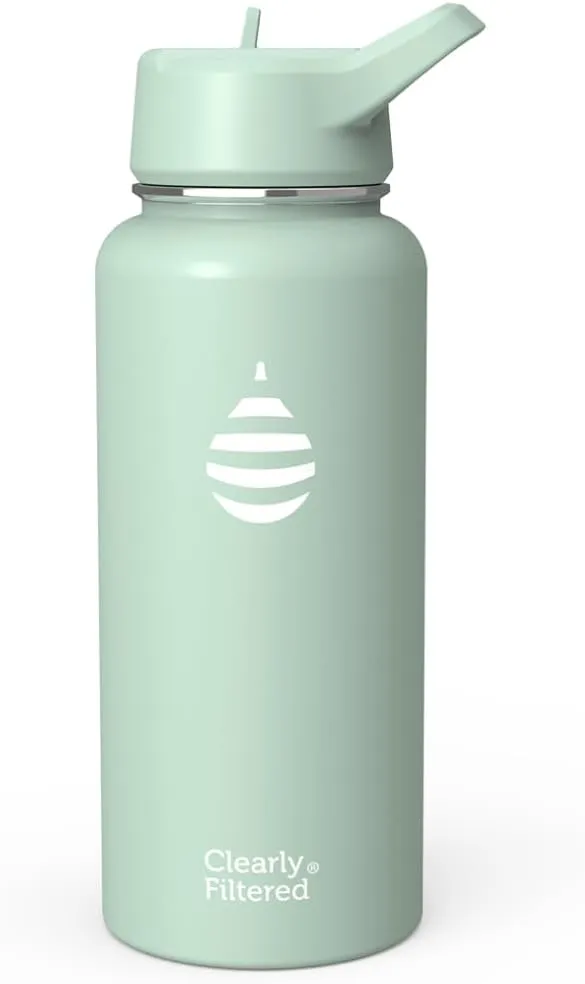 Clearly Filtered Water Bottle | Removes 220  Contaminants, Double-Wall Insulated Stainless Steel, BPA/BPS Free, Phthalate Free, Filters Flouride Lead Chlorine (32oz, Mint)