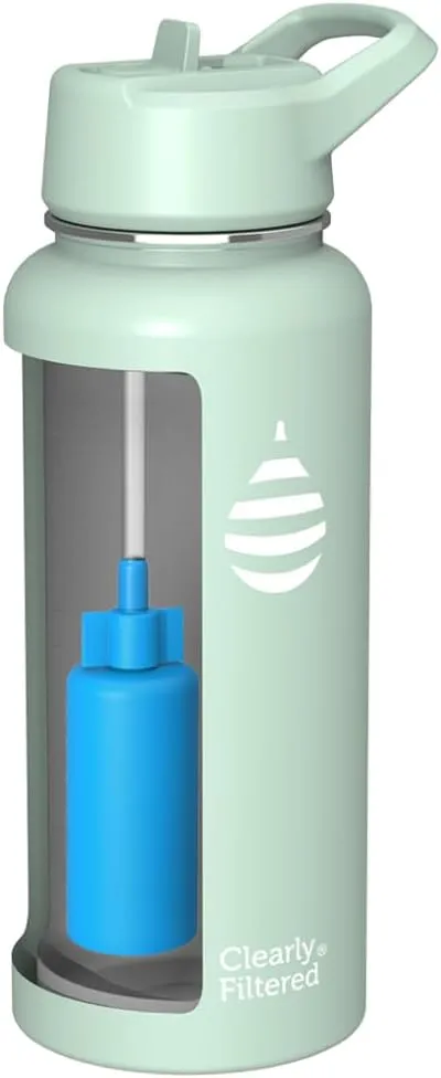Clearly Filtered Water Bottle | Removes 220  Contaminants, Double-Wall Insulated Stainless Steel, BPA/BPS Free, Phthalate Free, Filters Flouride Lead Chlorine (32oz, Mint)