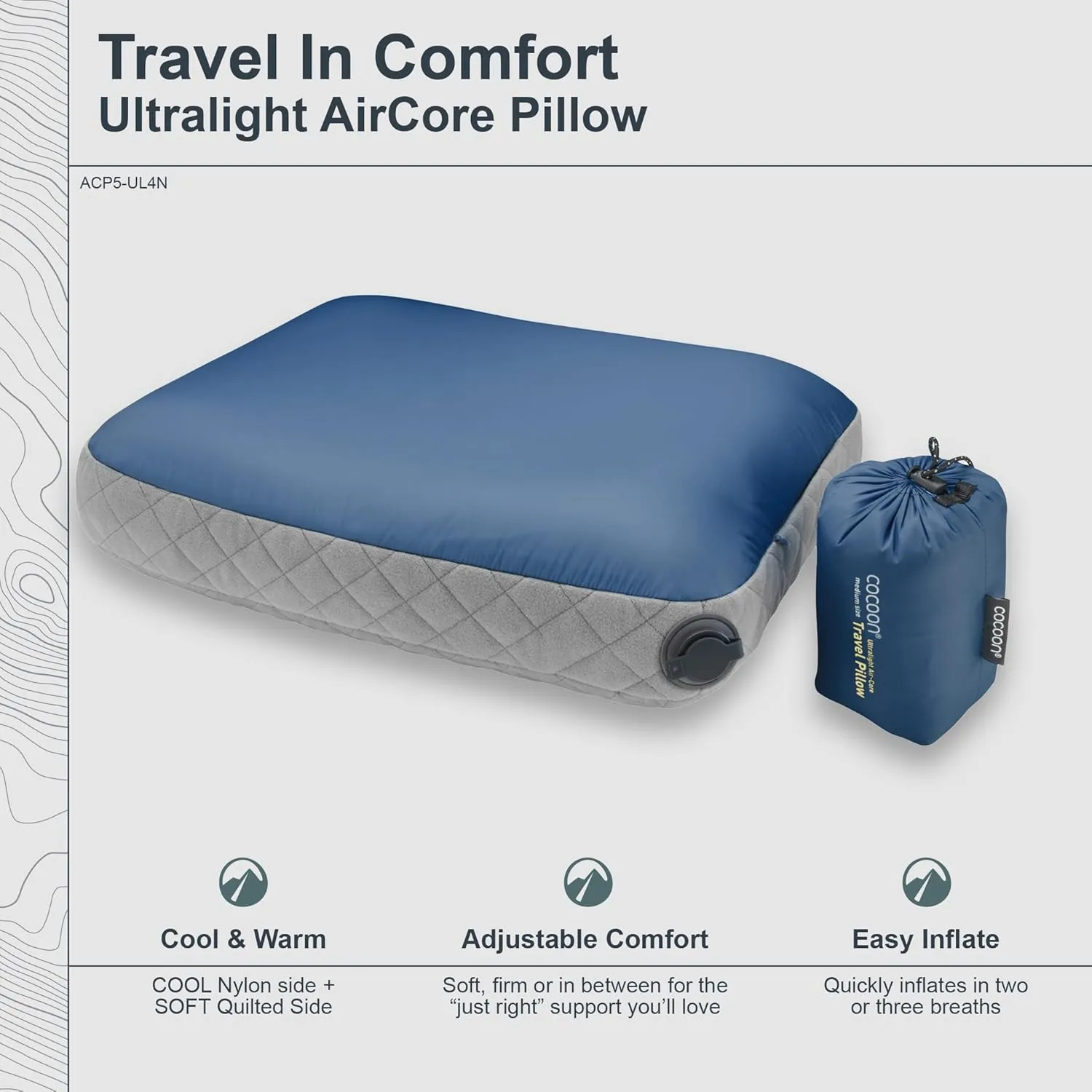 COCOON- Premium - Ultralight AirCore Pillow - Full Size - Indigo Blue