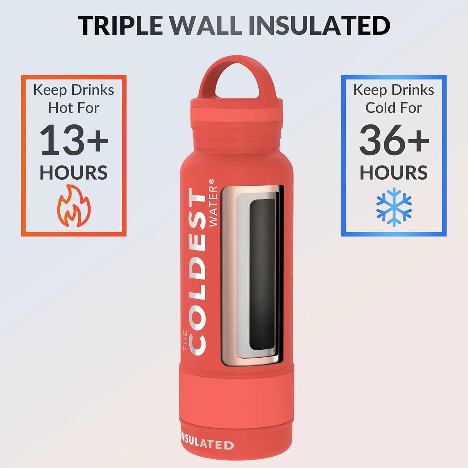 Coldest Insulated Water Bottle with Handle Lid | Leak Proof, Insulated Modern Stainless Steel, Triple Walled, Sport Thermos Bottles, Metal Flask | 21oz