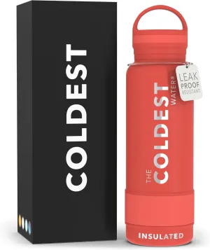 Coldest Insulated Water Bottle with Handle Lid | Leak Proof, Insulated Modern Stainless Steel, Triple Walled, Sport Thermos Bottles, Metal Flask | 21oz