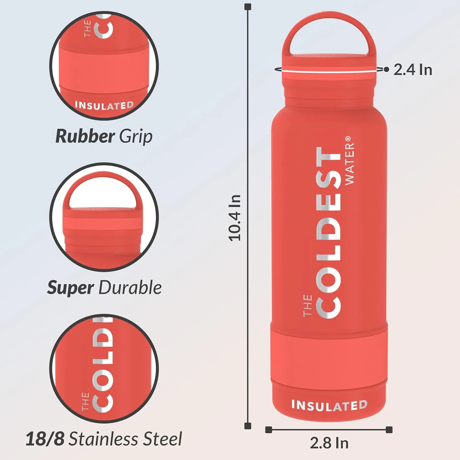 Coldest Insulated Water Bottle with Handle Lid | Leak Proof, Insulated Modern Stainless Steel, Triple Walled, Sport Thermos Bottles, Metal Flask | 21oz