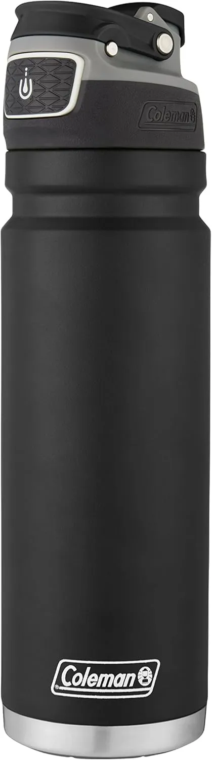Coleman Autoseal FreeFlow Stainless Steel Water Bottle, Black, 24oz