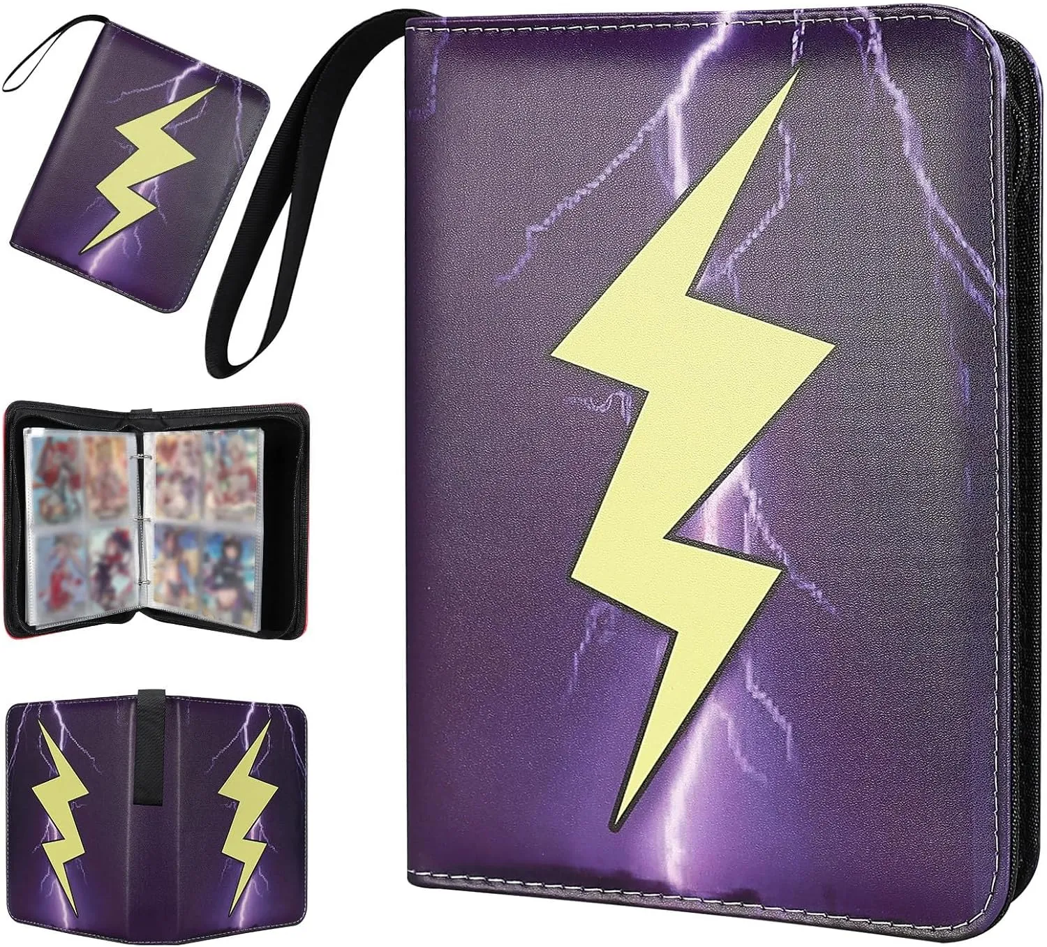 Collectible Trading Card Albums,4 Pocket Card Binder, 400 Double Sided Pocket PU Premium Zip Trading Collection Binderwith 50 Removable Sleeves, Card Folder forTCG, Sports Cards (Purple)