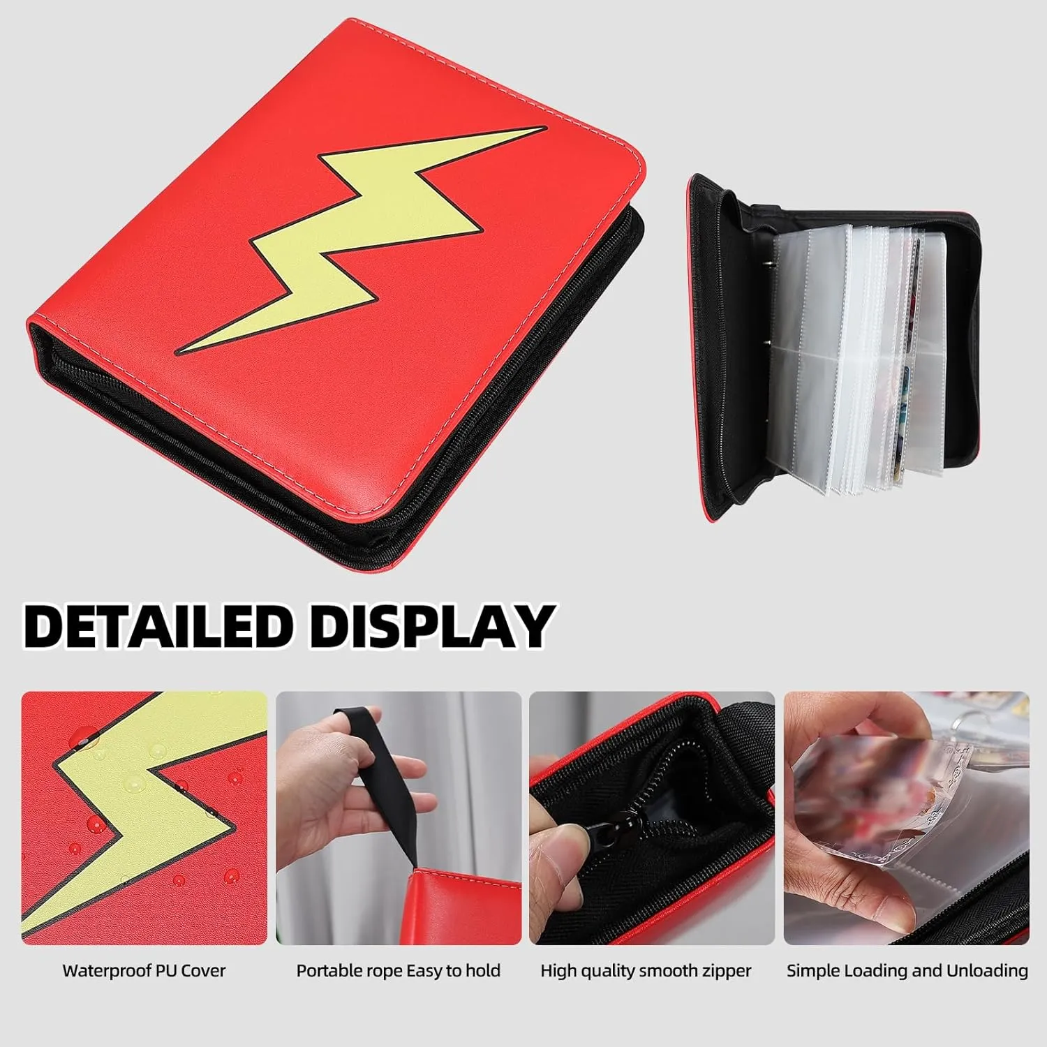 Collectible Trading Card Albums,4 Pocket Card Binder, 400 Double Sided Pocket PU Premium Zip Trading Collection Binderwith 50 Removable Sleeves, Card Folder forTCG, Sports Cards (Purple)