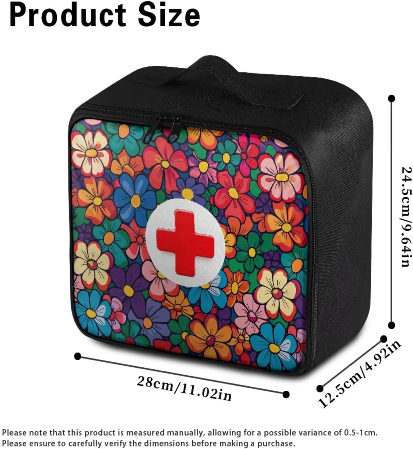 Color Hippie Flower Print First Aid Kit Bag Empty Medical Kit Medicine Storage Bag Trauma First Aid Bag Medkit，Idea for Travel Sports Hiking Camping Hunting Emergency Survival (Bag Only)